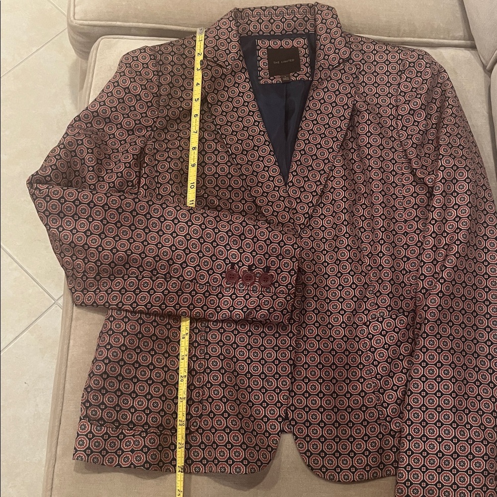 The Limited Geometric Print Blazer Navy Burgundy Red Size Large Classic Preppy - Picture 13 of 13